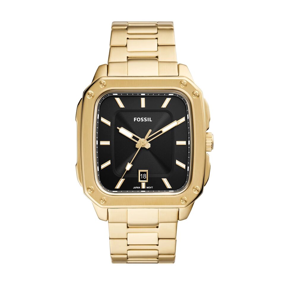 Fossil Inscription Three Hand Date Gold Tone Stainless Steel Watch