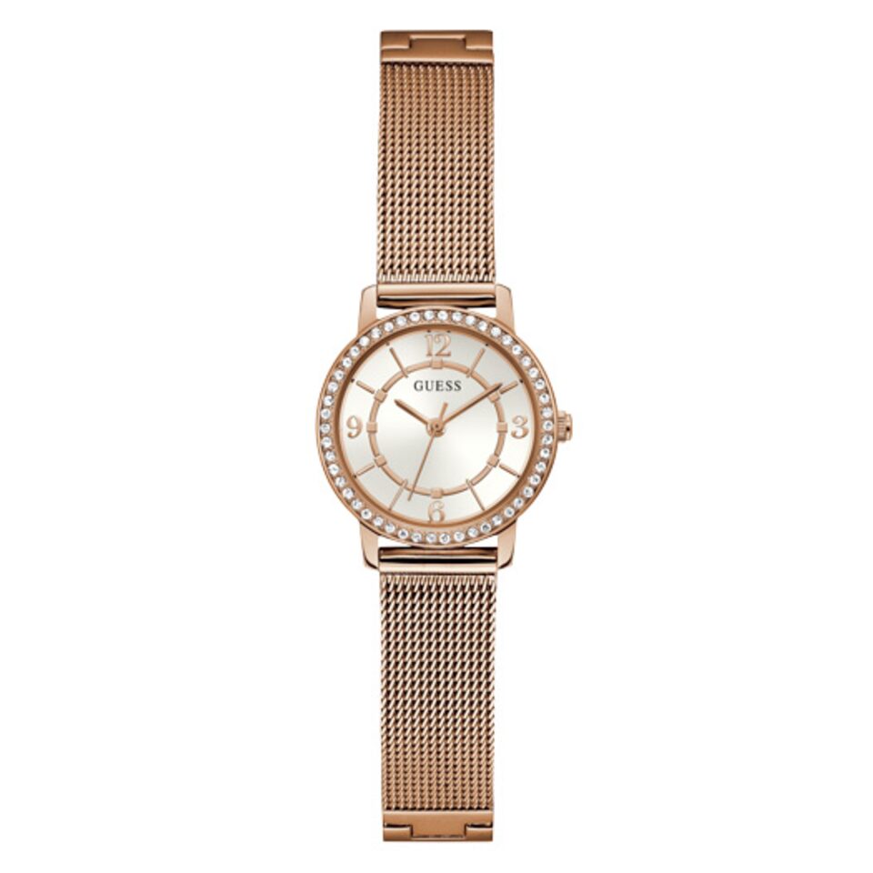 White dial rose hot sale gold mesh watch