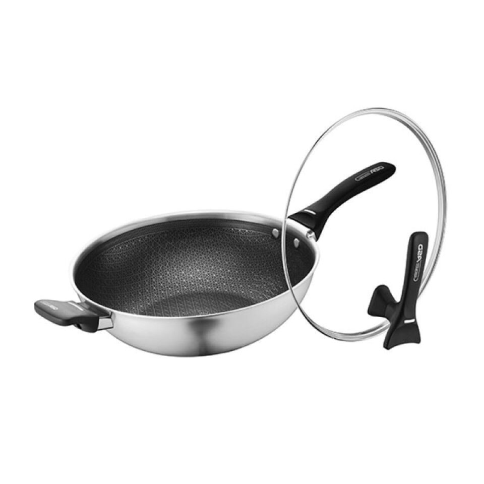 32cm Hybrid Stainless Steel Wok Pan with Stay-Cool Handle - Non