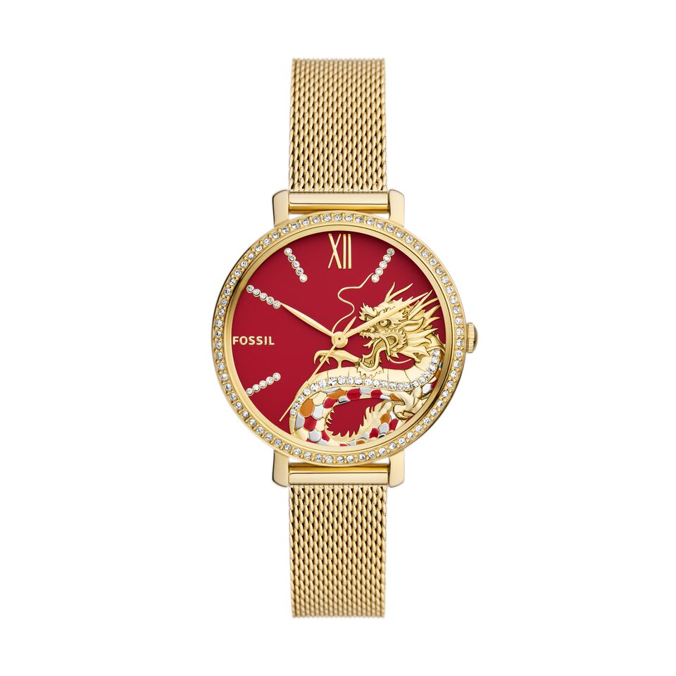 Fossil Jacqueline Three Hand Gold Tone Stainless Steel Mesh Watch