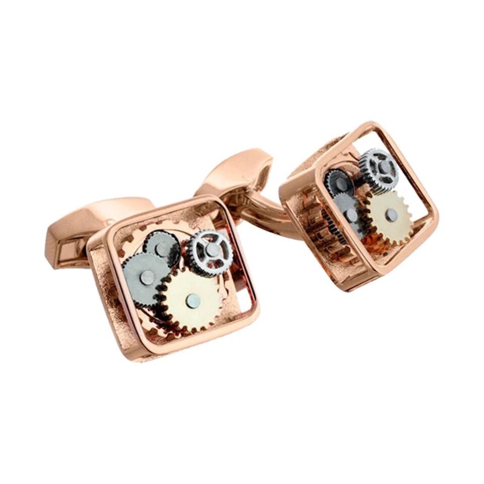 Square Gear cufflinks in rose gold plated stainless steel