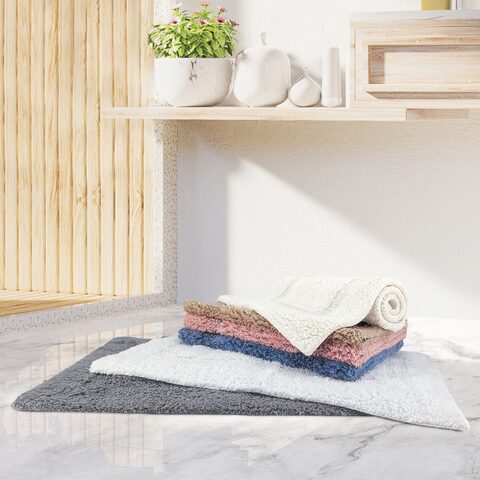 Anti Slip 100% Cream Cotton Bath Mat- Long Bath Mat - 50 x 80 cm 1