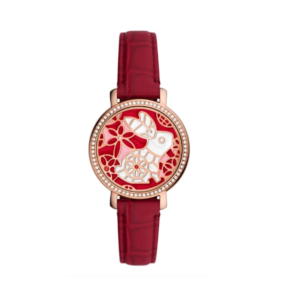 Fossil Lunar New Year Jacqueline Three Hand Red Eco Leather Watch