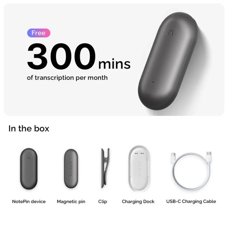 PLAUD NotePin Wearable AI Voice Recorder (Full Accessories Bundle