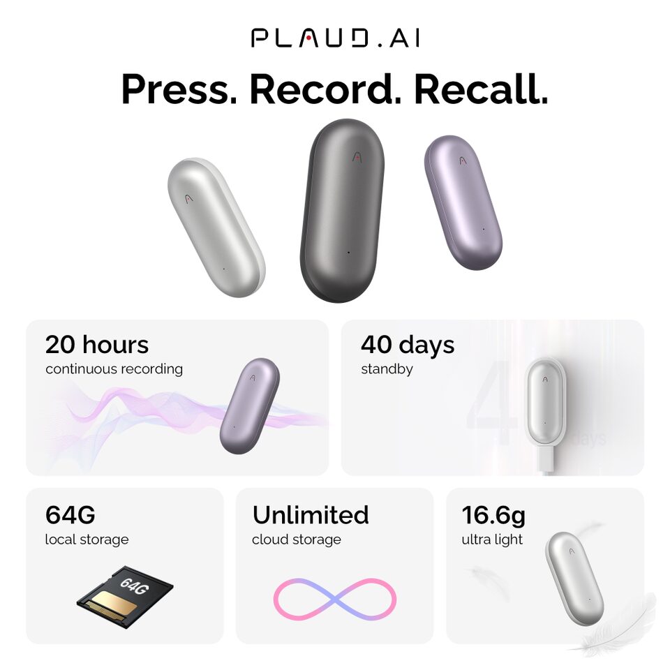 PLAUD NotePin Wearable AI Voice Recorder (Full Accessories Bundle