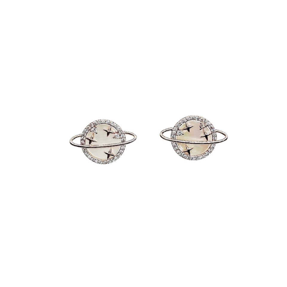 Mother of Pearl Planet Stud Earrings in Sterling Silver, Silver or Gol –  Silver Rain Silver