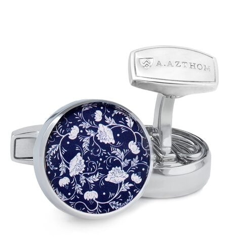 Blue Peranakan Cufflinks with Clip-on Button Covers | Takashimaya