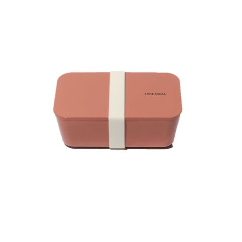 TAKENAKA Bento Box Flat from Japan, Made of Recycled Plastic Bottle, Eco-Friendly and Sustainable Lunch Box (Apricot Rose)